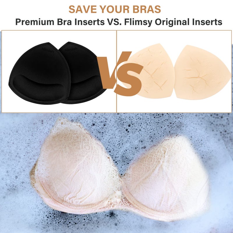 Nimiah Bra Pads Insert 3 Pairs Sewn Edge Bra Inserts AB, CD, DE Cups | Swimsuit Replacement Pad Beige Black White Optional - Image 4